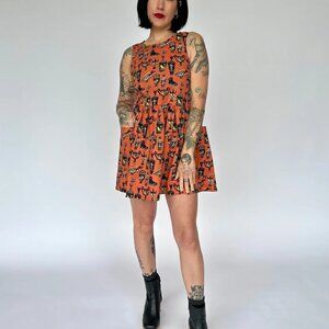 Nooworks Orange Cat Print Mini Dress
